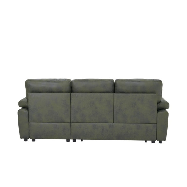 English Elm 88.5 Inch L-Shaped Sleeper Sectional with Storage Chaise and Button-Tufted Foil Fabric Olive Green W5568S00072