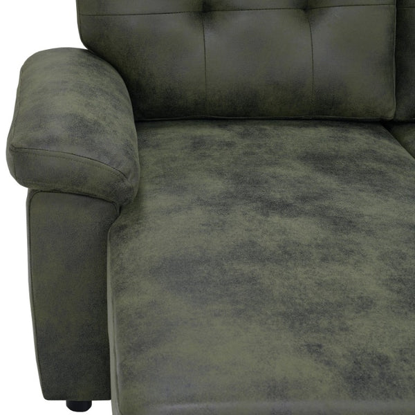 English Elm 88.5 Inch L-Shaped Sleeper Sectional with Storage Chaise and Button-Tufted Foil Fabric Olive Green W5568S00072