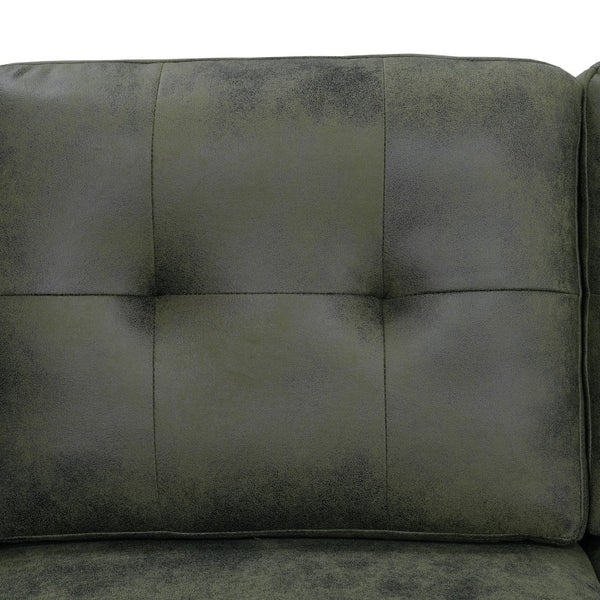 English Elm 88.5 Inch L-Shaped Sleeper Sectional with Storage Chaise and Button-Tufted Foil Fabric Olive Green W5568S00072