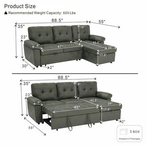 English Elm 88.5 Inch L-Shaped Sleeper Sectional with Storage Chaise and Button-Tufted Foil Fabric Olive Green W5568S00072