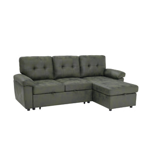 English Elm 88.5 Inch L-Shaped Sleeper Sectional with Storage Chaise and Button-Tufted Foil Fabric Olive Green W5568S00072
