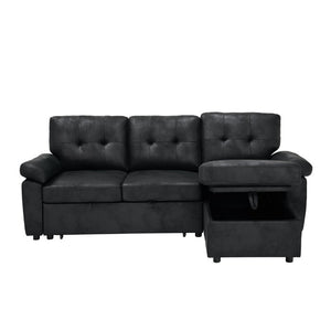 English Elm 88.5 Inch L-Shaped Sleeper Sectional with Storage Chaise and Tufted Foil Fabric Black 88.5 inches W5568S00073