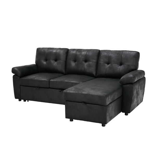 English Elm 88.5 Inch L-Shaped Sleeper Sectional with Storage Chaise and Tufted Foil Fabric Black 88.5 inches W5568S00073