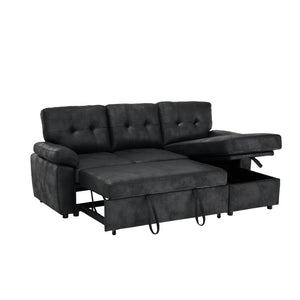 English Elm 88.5 Inch L-Shaped Sleeper Sectional with Storage Chaise and Tufted Foil Fabric Black 88.5 inches W5568S00073