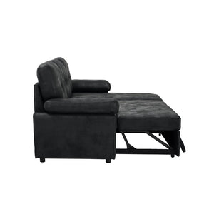 English Elm 88.5 Inch L-Shaped Sleeper Sectional with Storage Chaise and Tufted Foil Fabric Black 88.5 inches W5568S00073