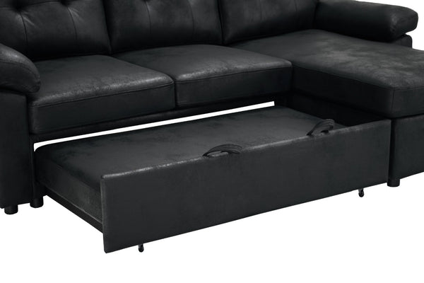 English Elm 88.5 Inch L-Shaped Sleeper Sectional with Storage Chaise and Tufted Foil Fabric Black 88.5 inches W5568S00073