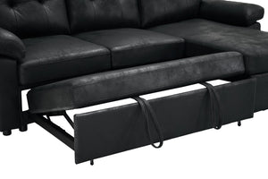 English Elm 88.5 Inch L-Shaped Sleeper Sectional with Storage Chaise and Tufted Foil Fabric Black 88.5 inches W5568S00073