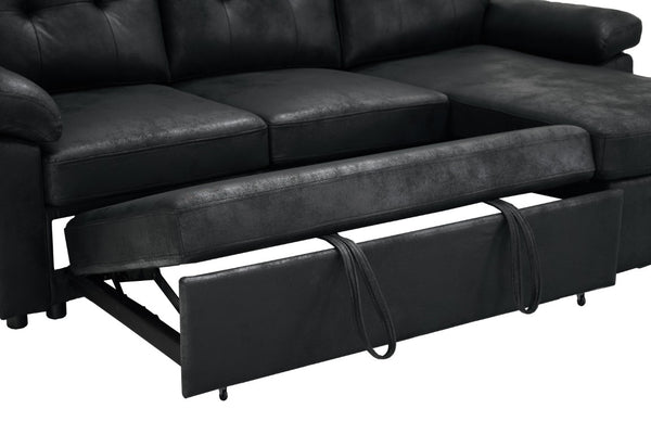 English Elm 88.5 Inch L-Shaped Sleeper Sectional with Storage Chaise and Tufted Foil Fabric Black 88.5 inches W5568S00073