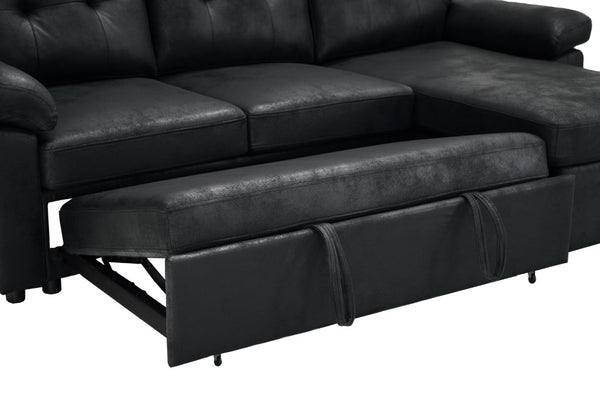 English Elm 88.5 Inch L-Shaped Sleeper Sectional with Storage Chaise and Tufted Foil Fabric Black 88.5 inches W5568S00073