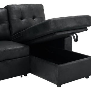 English Elm 88.5 Inch L-Shaped Sleeper Sectional with Storage Chaise and Tufted Foil Fabric Black 88.5 inches W5568S00073