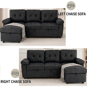 English Elm 88.5 Inch L-Shaped Sleeper Sectional with Storage Chaise and Tufted Foil Fabric Black 88.5 inches W5568S00073