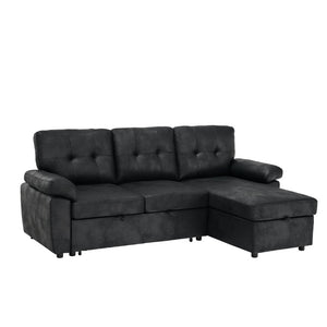 English Elm 88.5 Inch L-Shaped Sleeper Sectional with Storage Chaise and Tufted Foil Fabric Black 88.5 inches W5568S00073