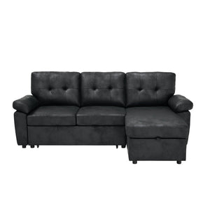 English Elm 88.5 Inch L-Shaped Sleeper Sectional with Storage Chaise and Tufted Foil Fabric Black 88.5 inches W5568S00073