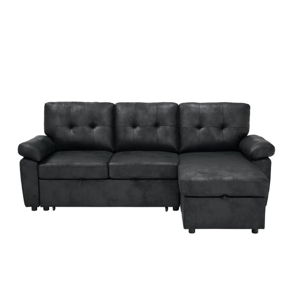 English Elm 88.5 Inch L-Shaped Sleeper Sectional with Storage Chaise and Tufted Foil Fabric Black 88.5 inches W5568S00073