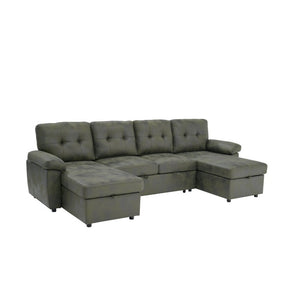 English Elm 88.5 Inch L-Shaped Sleeper Sectional with Storage Chaise and Tufted Foil Fabric Olive Green 112 inches W5568S00075