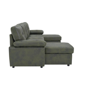 English Elm 88.5 Inch L-Shaped Sleeper Sectional with Storage Chaise and Tufted Foil Fabric Olive Green 112 inches W5568S00075