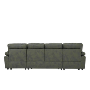 English Elm 88.5 Inch L-Shaped Sleeper Sectional with Storage Chaise and Tufted Foil Fabric Olive Green 112 inches W5568S00075