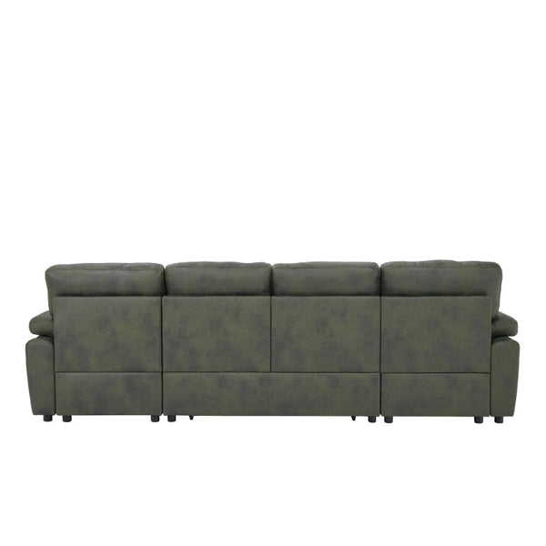 English Elm 88.5 Inch L-Shaped Sleeper Sectional with Storage Chaise and Tufted Foil Fabric Olive Green 112 inches W5568S00075