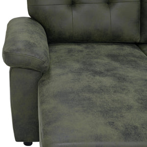 English Elm 88.5 Inch L-Shaped Sleeper Sectional with Storage Chaise and Tufted Foil Fabric Olive Green 112 inches W5568S00075
