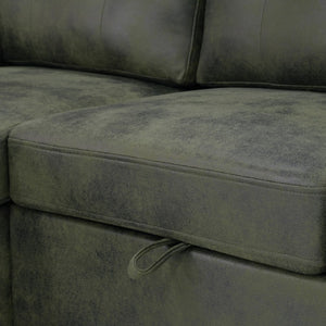 English Elm 88.5 Inch L-Shaped Sleeper Sectional with Storage Chaise and Tufted Foil Fabric Olive Green 112 inches W5568S00075