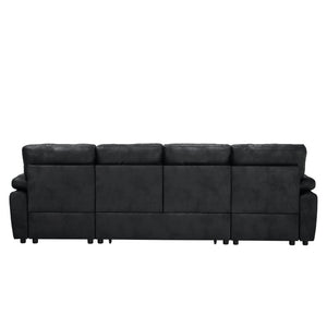 English Elm 112 Inch Sleeper Sectional with Dual Chaise Storage and Button Tufted Foil Fabric W5568S00076