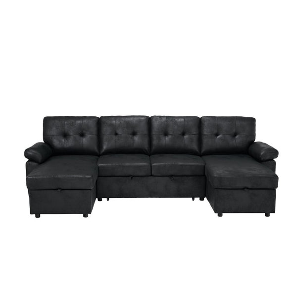 English Elm 112 Inch Sleeper Sectional with Dual Chaise Storage and Button Tufted Foil Fabric W5568S00076