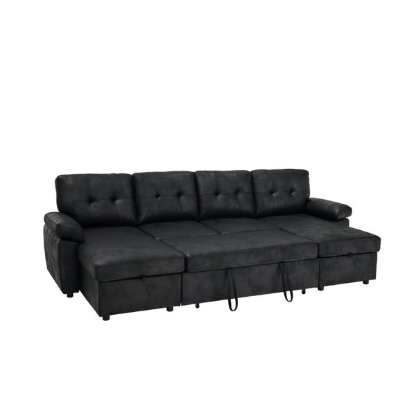 English Elm 112 Inch Sleeper Sectional with Dual Chaise Storage and Button Tufted Foil Fabric W5568S00076