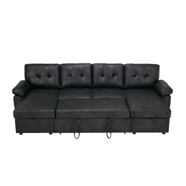 English Elm 112 Inch Sleeper Sectional with Dual Chaise Storage and Button Tufted Foil Fabric W5568S00076