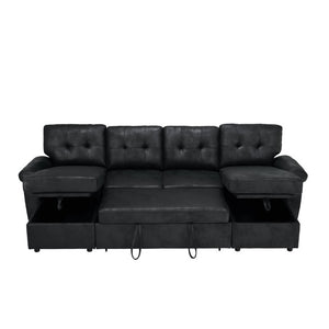 English Elm 112 Inch Sleeper Sectional with Dual Chaise Storage and Button Tufted Foil Fabric W5568S00076