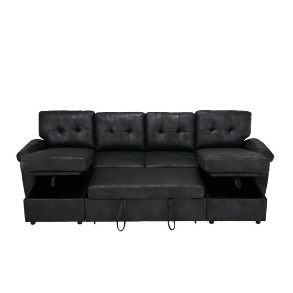 English Elm 112 Inch Sleeper Sectional with Dual Chaise Storage and Button Tufted Foil Fabric W5568S00076