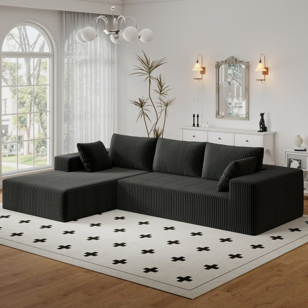 English Elm 96 Inch Modular Cloud Sectional Sofa Corduroy Deep Seat L Shaped Living Room Couch W5571P443436