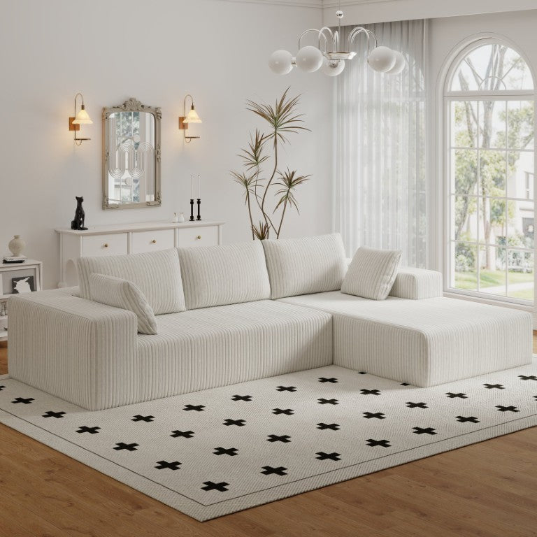 English Elm 96 Inch Plush Corduroy Cloud Sectional with Deep Foam Seat for Living Room Lounge W5571P443438