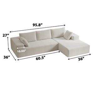English Elm 96 Inch Plush Corduroy Cloud Sectional with Deep Foam Seat for Living Room Lounge W5571P443438