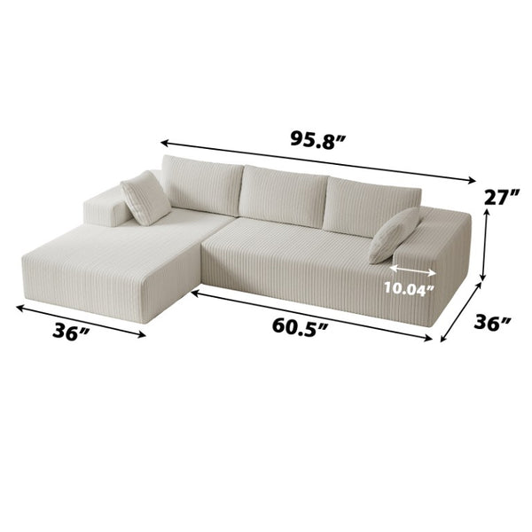 English Elm 96 Inch Modular L-Shape Sectional Sofa Deep Seat Corduroy Cloud Couch Living Room W5571P443439