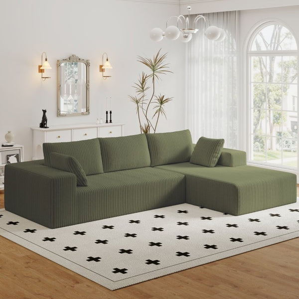 English Elm 96 Inch Modular Cloud Sectional with Deep Corduroy Seat and L Shaped Chaise Lounge W5571P443447
