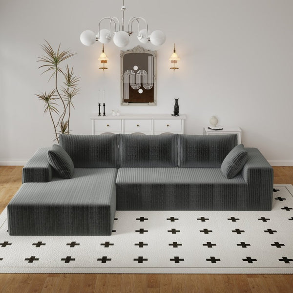 English Elm 96 Inch Modular L Shaped Sectional Sofa Deep Plush Corduroy Cloud Seating Living Room W5571P443454