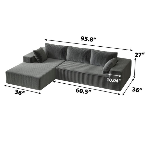 English Elm 96 Inch Modular L Shaped Sectional Sofa Deep Plush Corduroy Cloud Seating Living Room W5571P443454
