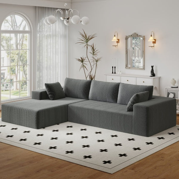 English Elm 96 Inch Modular L Shaped Sectional Sofa Deep Plush Corduroy Cloud Seating Living Room W5571P443454