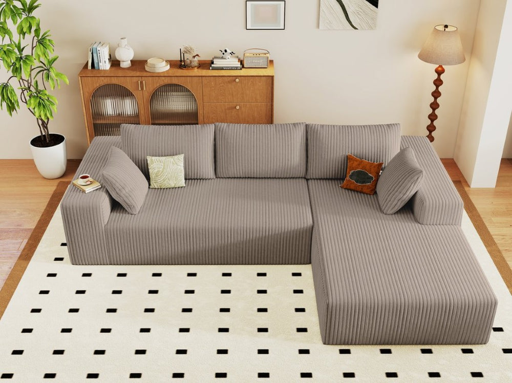 English Elm 96 Inch Modular L-Shaped Sectional with Corduroy Upholstery Deep Seat for Living Room W5571P443455