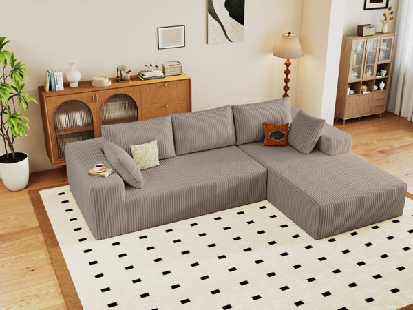 English Elm 96 Inch Modular L-Shaped Sectional with Corduroy Upholstery Deep Seat for Living Room W5571P443455