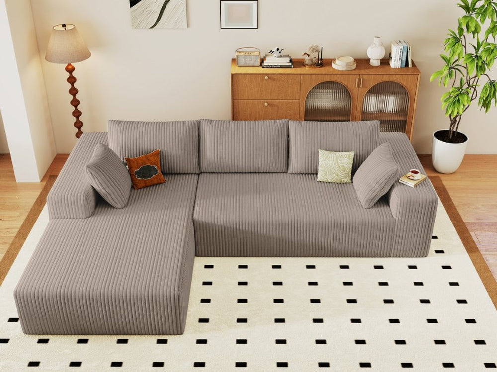 English Elm 96 Inch Modular Cloud Sectional Corduroy Deep Seat Sofa with L Shaped Chaise Lounge W5571P443456