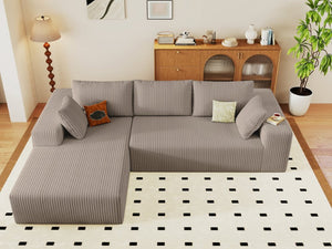 English Elm 96 Inch Modular Cloud Sectional Corduroy Deep Seat Sofa with L Shaped Chaise Lounge W5571P443456