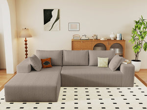 English Elm 96 Inch Modular Cloud Sectional Corduroy Deep Seat Sofa with L Shaped Chaise Lounge W5571P443456
