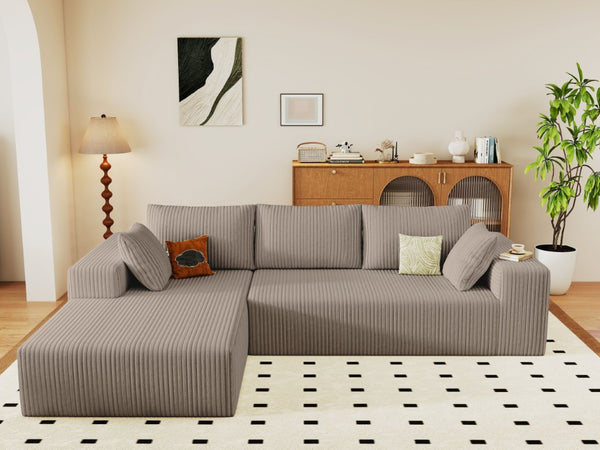 English Elm 96 Inch Modular Cloud Sectional Corduroy Deep Seat Sofa with L Shaped Chaise Lounge W5571P443456