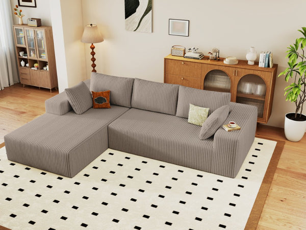 English Elm 96 Inch Modular Cloud Sectional Corduroy Deep Seat Sofa with L Shaped Chaise Lounge W5571P443456
