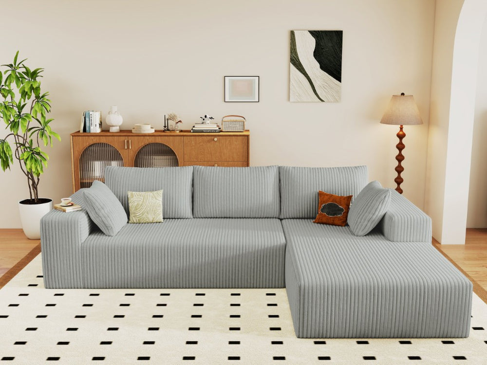 English Elm 96 Inch Modular Cloud Sectional Corduroy Sofa Deep Seat Chaise for Living Room W5571P443457