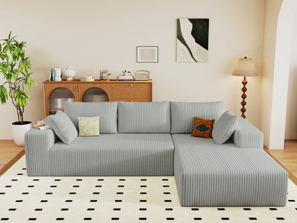 English Elm 96 Inch Modular Cloud Sectional Corduroy Sofa Deep Seat Chaise for Living Room W5571P443457