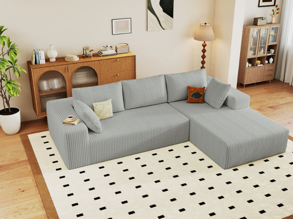 English Elm 96 Inch Modular Cloud Sectional Corduroy Sofa Deep Seat Chaise for Living Room W5571P443457
