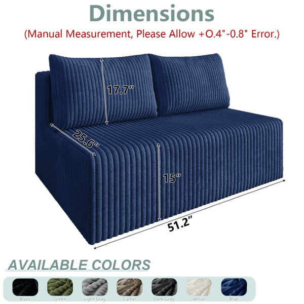 English Elm Modular Cloud Sectional Corduroy Sofa with Deep Seating for Casual Living Rooms Blue 51.2 L x 35.8 W x 25 H W5571P450574
