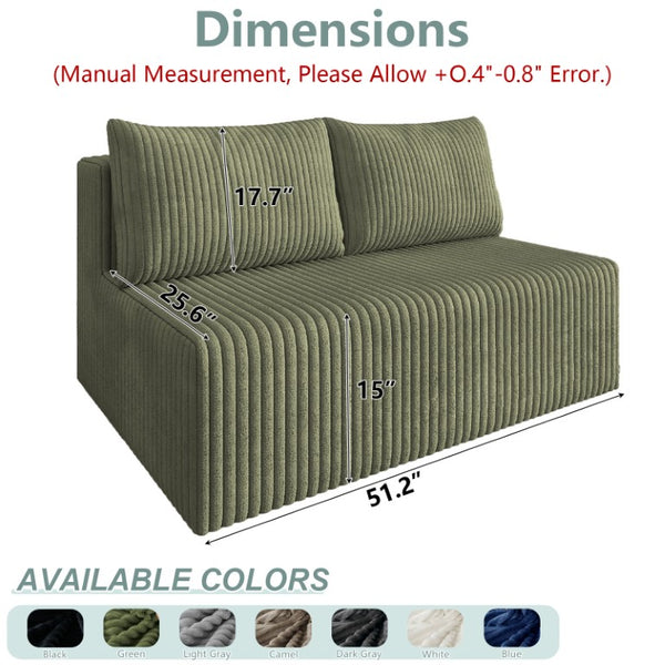 English Elm Modular Cloud Sectional Corduroy Sofa with Deep Seating for Casual Living Rooms Army Green 51.2 L x 35.8 W x 25 H W5571P450575
